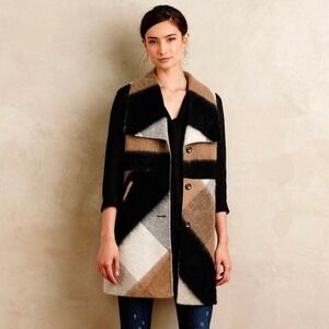 Elevenses by Anthropologie Women's Plaid Wool Sleeveless Long Vest Jacket  Sz XS